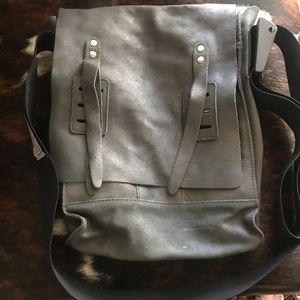 J. Fold Authentic Genuine Gray Leather Message Bag